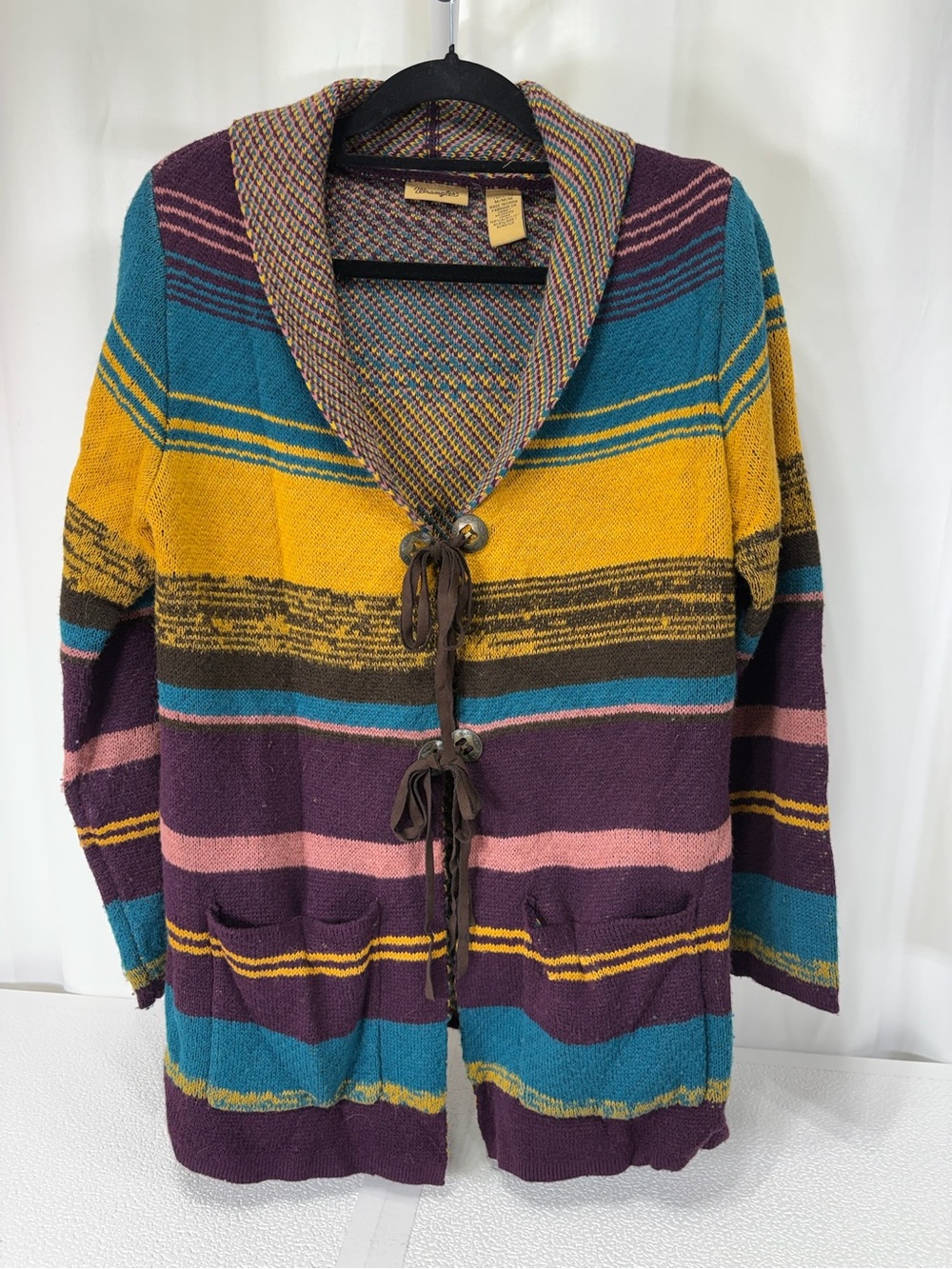 Wrangler Striped Shawl Collar Cardigan - Teal, Mustard, Purple, Pink 4235